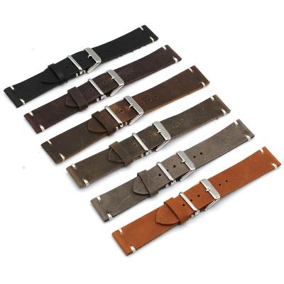 China Natural Leather Watch Band 1.8mm Thick Leather 18/20/22 Millimeter Crazy Horse High Quality Leather Watchband For Smart Watch for sale