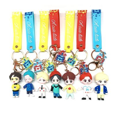 China BTS Bangtan Boy Bands Key Chain Doll Key Chain Soft Rubber Lobster Clasp 3 PCS Set Cute Cartoon Girl Bag Ornament for sale