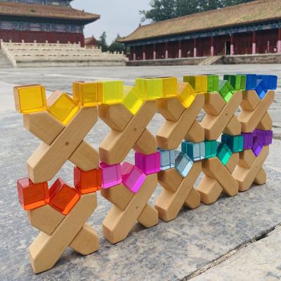 China Building Block Stacking Hot Popular Children's Early Educational Toys Rainbow Building Block Wooden Cross for sale