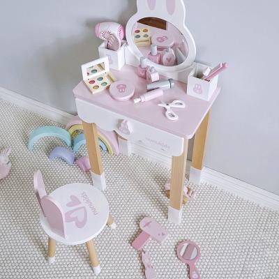 China Girl Pink Rabbit Wooden Dresser Kids Pretend To Play Wooden Toys for sale