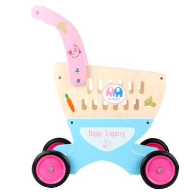 China Wooden Children's Shopping Cart Wooden Toys Trolley Four Wheel Toys for sale