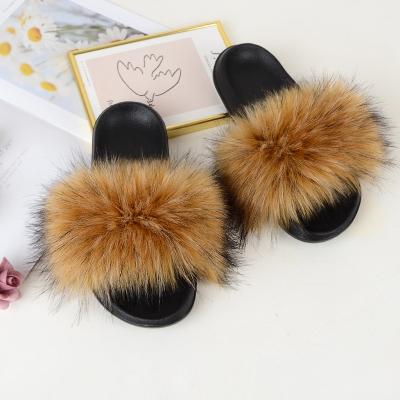 China Wholesale Fashion Trend Women's Luxury Open Toe Slippers Summer Flat Fluffy Fox Fur Slides for sale