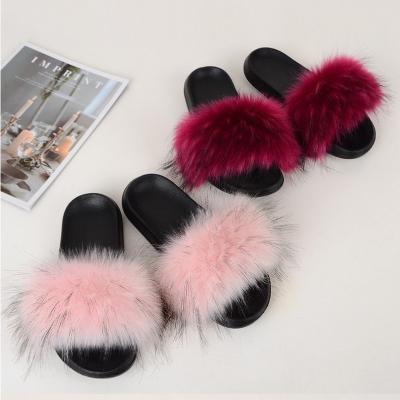 China Wholesale Fashion Trend Pom Pom Women Faux Fur Outdoor Breathable Fluffy Slippers for sale