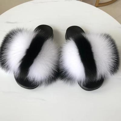 China Fashion Trend Real Fox Fur Slides Summer 100% Hairy Fluffy Fox Fur Slipper High Quality for sale