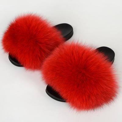 China Luxury Fashion Trend Women's Raccoon Slips Unique Real PVC Fox Fur Hairy Upper Slippers for sale