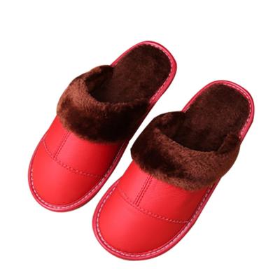 China New Winter Slippers Trend Fashion Real Warm Indoor Adult Plush Fur Platform Leather Slippers For Men for sale