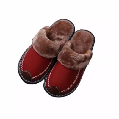 China Breathable Leather Thick Indoor Floor Cotton Non-slip Warm Unisex Slippers Home Slippers for sale