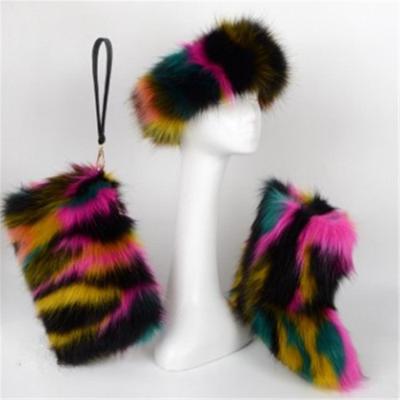 China Fashion Trend Women's Winter Shoes Matching Boot Women Fox Fur Snow Colorful Set Boots With Purse And Fur Headband for sale