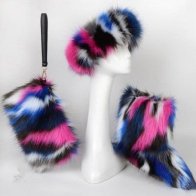 China Fashion Trend Snow Boot Set Boots For Women Winter Fox Fur Colorful Matching Boots With Headband And Bag for sale