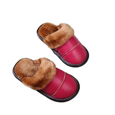 China Winter Children Leather Slippers Cotton Slippers Indoor Non-slip Home Wear Flat for sale