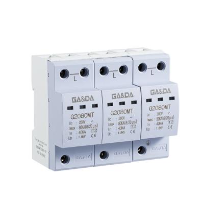 China GADA 80KA 3P 385V AC SPD Lightning Arrester Surge Protective Device For Home Power System G2080MT-3P for sale