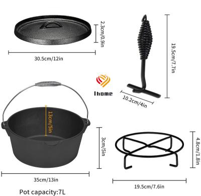 China Outdoor Cooking Tool Ihome Cast Iron Stove Oven Cookware Camp Pot Dutch Outdoor Oven with Double Use Lid and Lid Lifter for sale