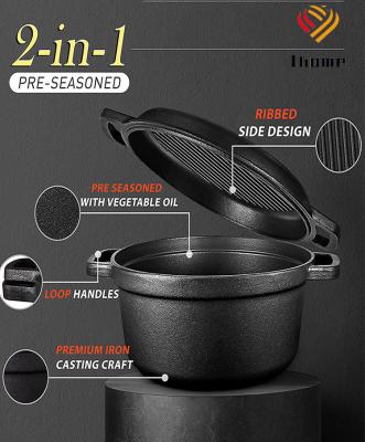 China Outdoor Cooking Tool Ihome Cast Iron Dutch Oven Pre-Seasoned Pot With Lid Push Handle For Healthy Black 5 Quart Camp Cookware Basting Pot Cooking for sale