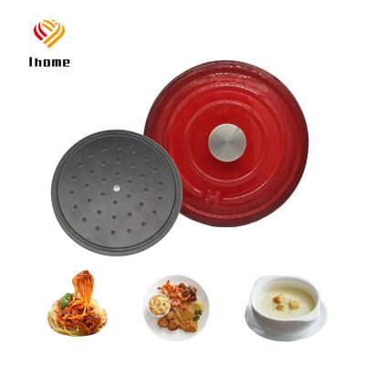 China Sustainable Ihome Enamel Coated Cast Iron Natural Non-Stick Dutch Oven With 4.5 Quart Red Lid For Various Cooking Methods Such Frying for sale