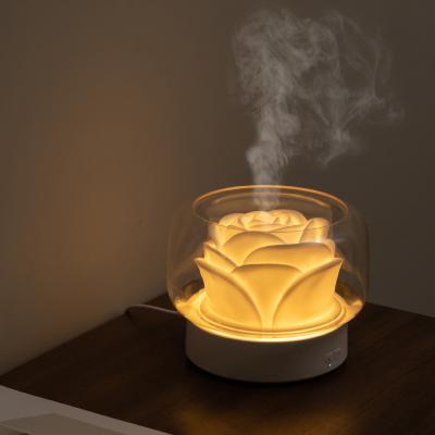 China Hotel Ice White Flower Ultrasonic Aroma Diffuser,Misht Quite Slient Night Light Cool Oils Humidifier for sale