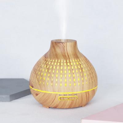 China Household Ultrasonic Aromatheray Home Oils Diffuser 400ml Basket Wood Grain Diffuser For Led Night Light Diffuser for sale