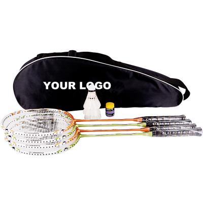 China Durable type badminton rackets set of 4 for outdoor backyard games, including 4 rackets, 3 shuttlecocks, 2 spare handle tapes 1 bag for sale