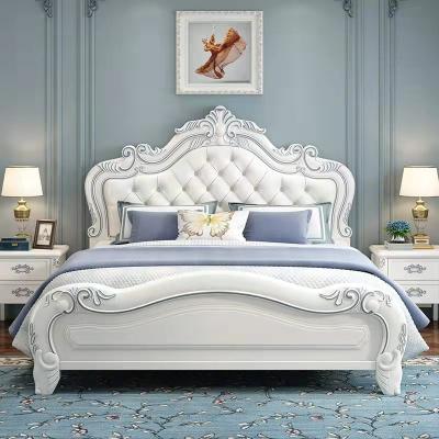 China Durable Imperial Solid Wood Hand Carved Bed Bedroom Furniture Super Luxury American Style Leather King Size for sale