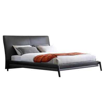 China 2022 China Manufacturer Simple Style Durable Modern King Size Bed Wood Frame Black Leather Bed for sale