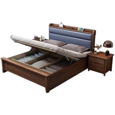 China Quality Durable Reliable Bedroom Bed Wooden Storage Bed With Leather Backrest for sale