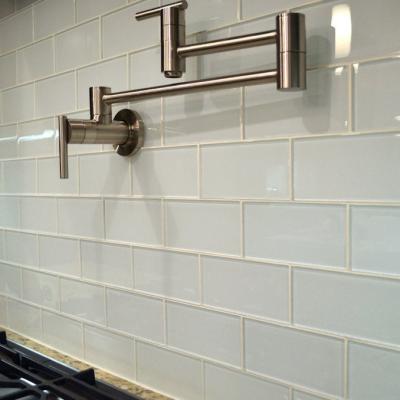 China Flooring Kitchen Backsplash Glossy Mosaic White Glass Floor Slab For Bathroom Wall for sale