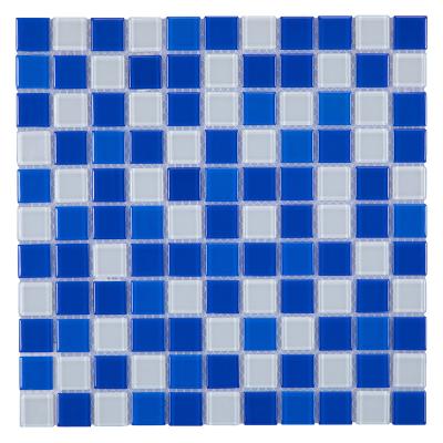 China New design parquet tiles crystal clear blue and white glass mosaic slab for swimming pool for sale