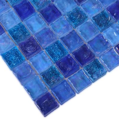 China Iridescent 20x20mm Mosaics Flooring Factory Cheap Mosaic Crystal Glass Swimming Pool Floor Tiles for sale