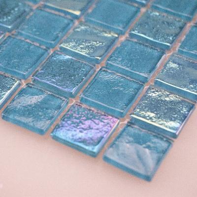 China Parquet 23X23mm new building construction 4mm thickness iridescent blue crystal glass mosaic for swimming pool slab for sale