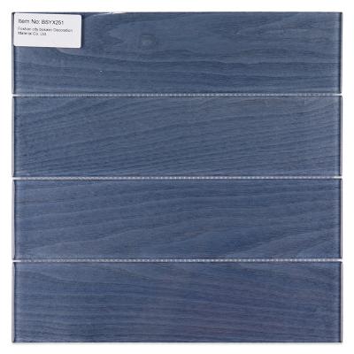 China Parquet wholesale price mosaico vetro laminated dark blue 3x12