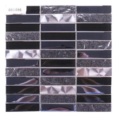 China Guangdong latest modern mosaic tiles mosaics black gray silver mirror glass mosaic for sale