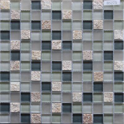 China Foshan manufacturer square slab mosaico matte gray green backsplash nature stone glass mosaics of parquet flooring for sale