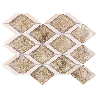 China Factory supply modern azulejo mosaicos laminates gold rhombus backsplash kitchen tiles glass waterjet marble mosaics for sale