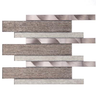 China Hot sale parquet mosaic fliesen long strip kitchen backsplash wall aluminum glass mosaic for sale