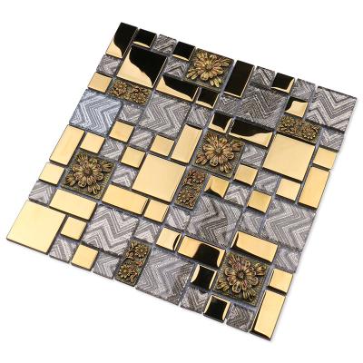 China Foshan factory price modern mosaico 3d flowers resin glass wall tiles gold selected laminated electroplating mosaics for sale