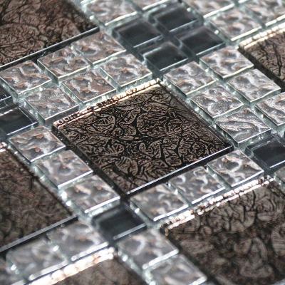 China Modern Vintage Tiles Gold Leaf Plated Square Glass Mosaic For Living Room Fireplace Decoration for sale