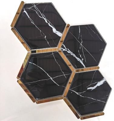 China Modern luxury black gold wall mosaic mosaic hexagon decorative glass tile for sale