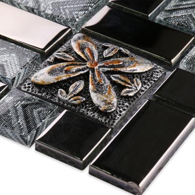 China Factorymosaico 3d Modern Flower Mirror Foshan Square Gray Laminates Plating Resin Glass Mosaics for sale