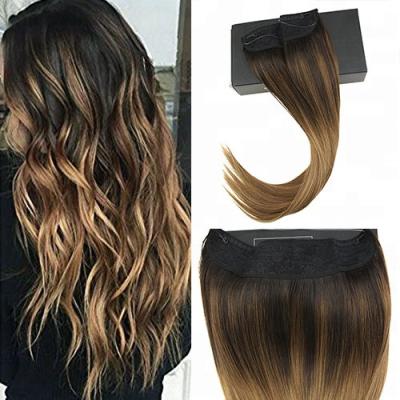 China Real Hair 100gram Wave 20inch Remy Halo Hair Extensions Balayage Ombre Wire Invisible Silky Straight Hair Extensions for sale