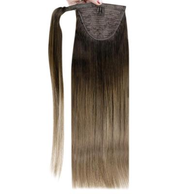 China Virgin Hair Ombre Color Thick End Silky Straight Remy Indian Hair Ponytail Hair Extension for sale