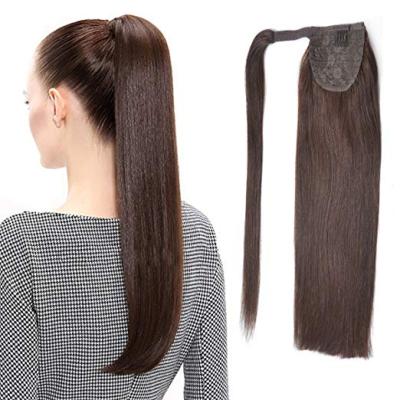 China Large Grade 12a Virgin Hair Straight Double Stream Hair Pulled Wrap Around Ponytail for sale