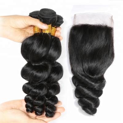 China Silky Straight Wave Silky Loose Wave With 4*4 Lace Closure 10A Double Grade Indian Remy Hair Pulled Super Extensions for sale