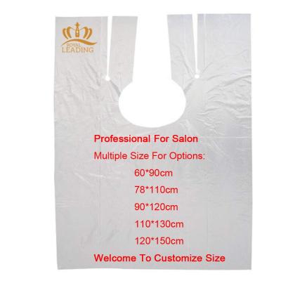 China 100% Waterproof Disposable PE Transparent Barber Cutting Cape Plastic Barber Cape for Beauty Salon for sale