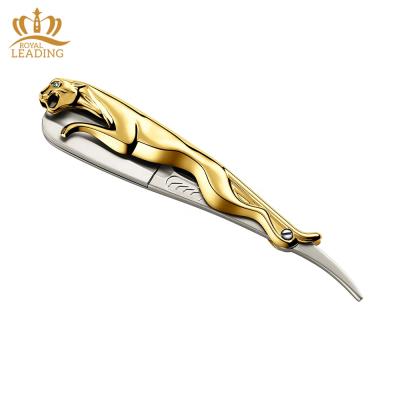 China Beauty Salon/Professional Personal Care Folding Stainless Steel Gold Handle Razor Blade Barber Shaving Razor for sale