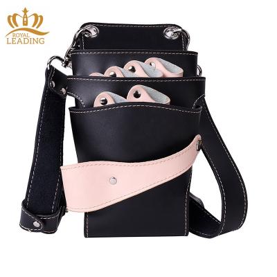 China Professional Barber Salon/Pet Stylist Cowhide Leather Scissors Pouch Salon Tool Bag Hair Scissors Bags For Hair Products for sale