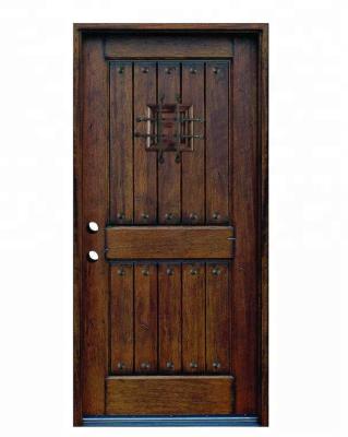 China Swing 36 in. x 80 in. Rustic Mahogany Type Stained Distressed Solid Wood Speakeasy Prehung Front Door Wood Door for sale