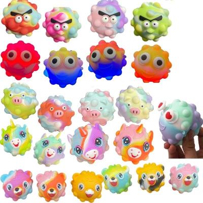 China Educational Funny Toy Push Pop Bubble 3d Effort Balls Stirring Toys Rainbow Silicone Push Bubble Jumping Person Ball Glow In The Dark for sale