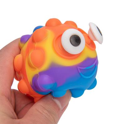 China Educational Funny Toy Rainbow Push Bubble Balls Mini Squishy 3D Squishy Toy Silicone Big Eyes 3D Squeeze Noise Ball for sale