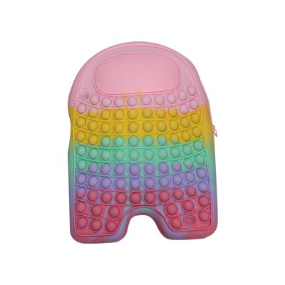 China Rainbow Bag Educational Funny Silicone Snap Push Toy Pop Fidget Toy Sensory Push Up Person Toy For Kids for sale