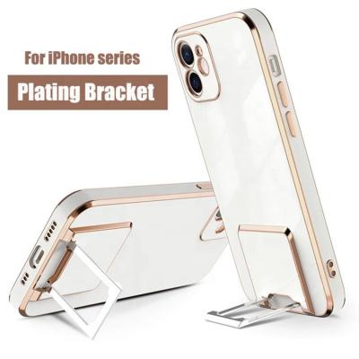 China Clear transparent electroplating shockproof tpu phone case with invisible metal kickstand for iphone 13 pro max for sale