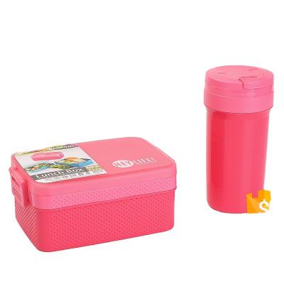 China Double Layer Microwavable 2 Kids School Food Container Bento Lunch Box And Drinking Plastic Water Bottle Set for sale